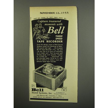 1955 Bell RT-75 Tape Recorder Ad - Capture treasured moments