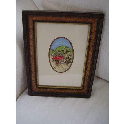 signed Cash Daimler Car Silk Embroidered Woven Framed Picture 1887 Vintage Car