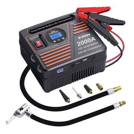 Battery Jump Starter Power Pack Tyre Inflator Pump 150psi 20000mAh JF.EGWO 2000A