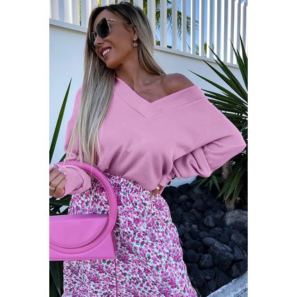 Purple Knitted V Neck Buttoned Cuffs Sweater