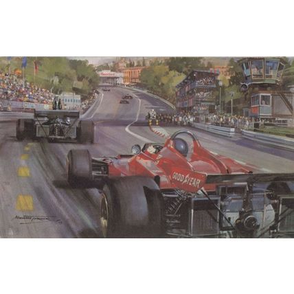 1973 Spanish Grand Prix F1 Jacky Ickx Ferrari Vintage Painting Card
