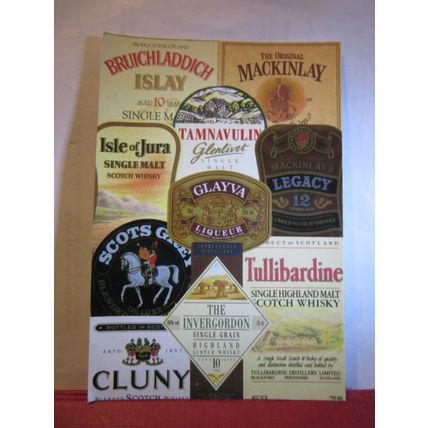 WHISKY BOTTLE LABELS used postcard dated 1998 =