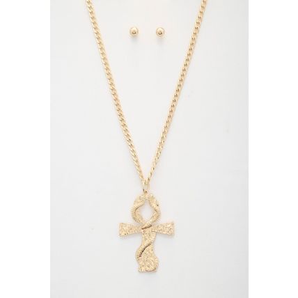 Snake Wrap Cross Pendant Curb Link Necklace