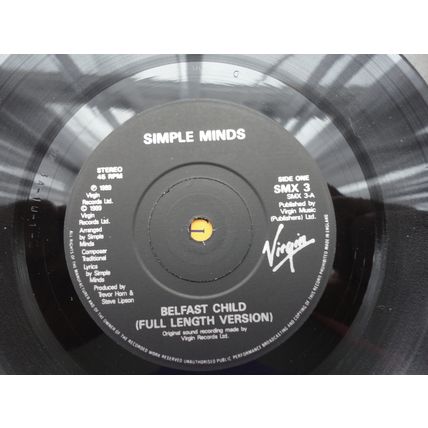 Simple Minds 1989 7" Single Ballad Of The Streets Belfast Child b/w Mandela Day