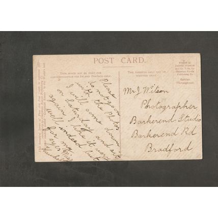 Genealogy Postcard Mr J Wilson Photographer Barkerend Road Bradford Yorkshire