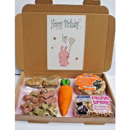 HOPPY BIRTHDAY RABBIT GIRL BUNNY BIRTHDAY GIFT BOX WITH PERSONALISED LABELS