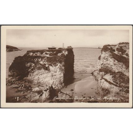 Suspension Bridge & Island, Newquay, Cornwall, c.1910s - Harvey Barton RPPC