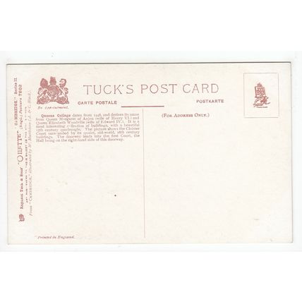 An Old Court in Queens College Cambridge Tucks Oilette Art Postcard 7802