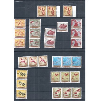 Spain stamps. 1967 Stamp Day Cave Paintings mainly strips of 3 MNH (AN380)
