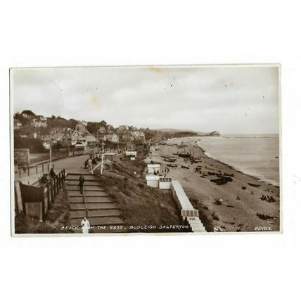 Beach From The West, Budleigh Salterton, Devon, RP Postcard.