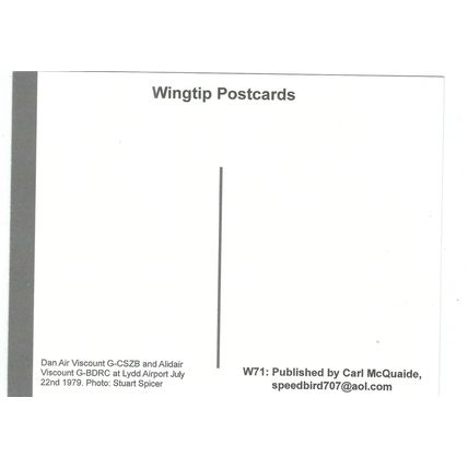 VISCOUNT AIRCRAFT DAN AIR AT LYDD AIRPORT CARD NO W 71