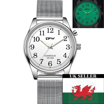 Gents Light Up Electro-Luminescent Face Silver Steel Milanese Strap Watch
