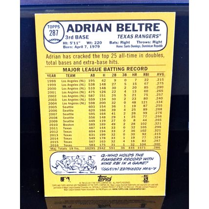 ADRIAN BELTRE 2017 TOPPS HERITAGE BASEBALL CARD #287