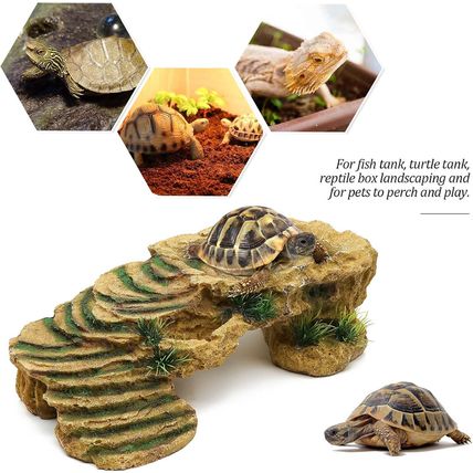 MINYULUA Turtle Basking Platform Reptile Terrarium Hideout Tortoise Resin Rock H