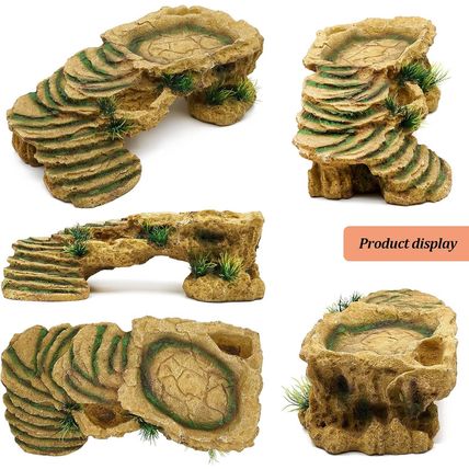 MINYULUA Turtle Basking Platform Reptile Terrarium Hideout Tortoise Resin Rock H