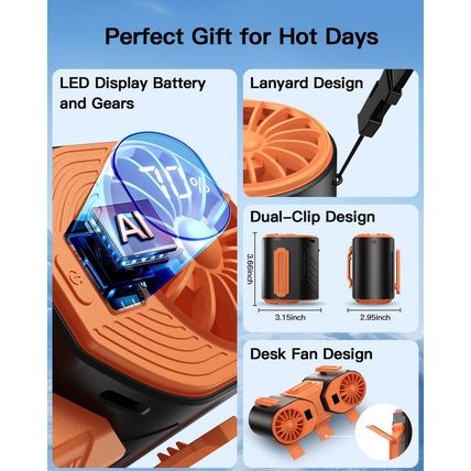 Andwing Portable Waist Fan Rechargeable, Detachable Dual Motors Personal Fans 5