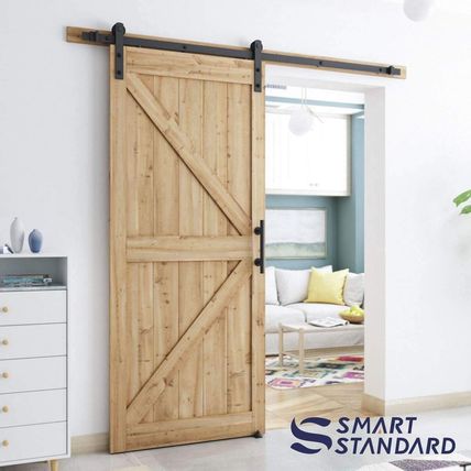 SMARTSTANDARD 6.8 FT Heavy Duty Sturdy Sliding Barn Door Hardware Kit, Black, (W