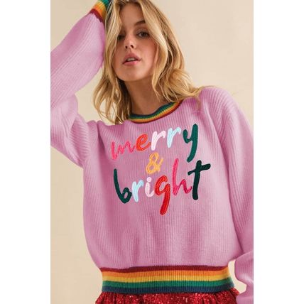 Bonbon Merry & Bright Colorful Stripes Trim Sweater