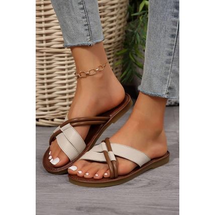 White Criss Cross PU Leather Flat Slippers