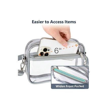 Gray Multi-Pocket Contrast Edge Detachable Strap Clear Shoulder Bag