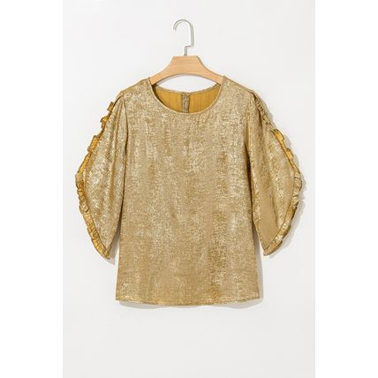 Gold Metallic Luster Frilled Half Sleeve Blouse