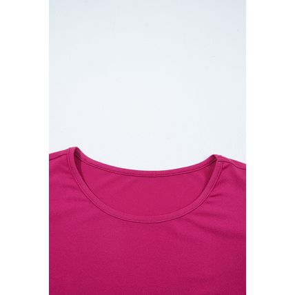 Rose Red Short Ruffle Sleeve Round Neck Blouse