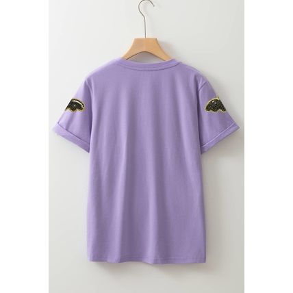 Wisteria Sequin Halloween Bat Patched Casual T Shirt