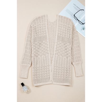 Jet Stream Mix Pattern Hollowed Knit Open Front Cardigan