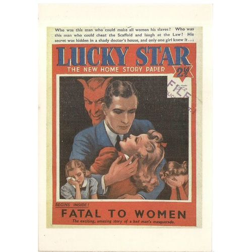 Fatal to Women LUCKY STAR 1940 storypaper Camden Graphics postcard #