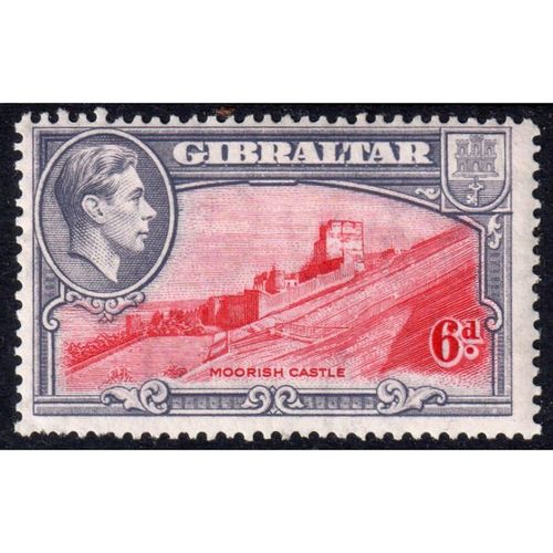 1938 Gibraltar Sg126 6d CARMINE & GREY-VIOLET P 13½ FINE M/MINT (G9)