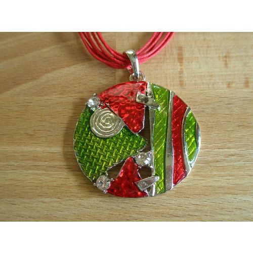 Fabulous Red & Lime Green Mosaic Design Pendant