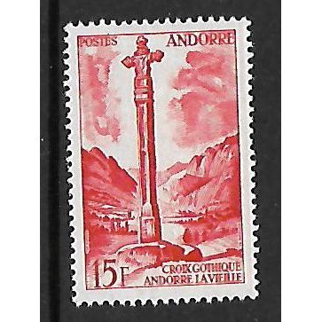ANDORRA FRENCH 1955 GOTHIC CROSS 15F RED SG F152 M / MINT