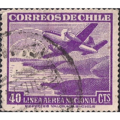 CHILE, AIR, Plane over coast, violet 1951, 40cts, #2