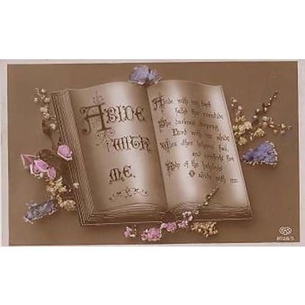 Abide With Me Antique Leather Bound Book + Flowers Real Photo Postcard