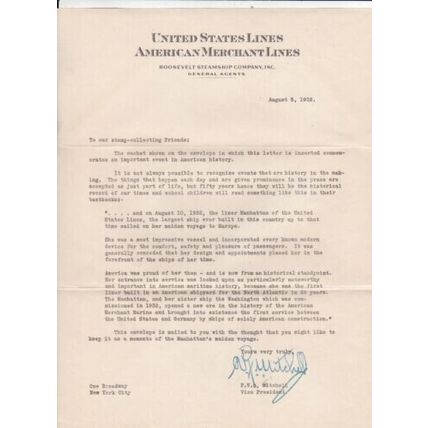 United States 1932 First Voyage SS Manhattan United States Lines US Sea Post VGC