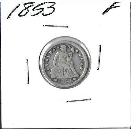 1853 US Silver Seated Liberty Dime Fine