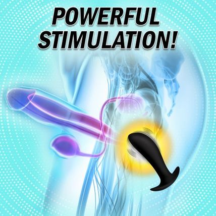 Silicone Prostate Vibrator w Remote Control Under P-Spot Black Anal Butt Plug As