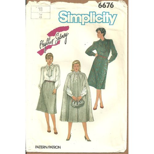 Simplicity 6676 Sewing Pattern Misses' Skirt Blouse Unlined Cape Size 18 Eur 46