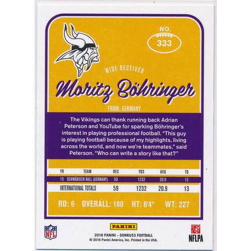 2016 Donruss Football Press Proof Blue 333 Moritz Bohringer RC Minnesota Vikings