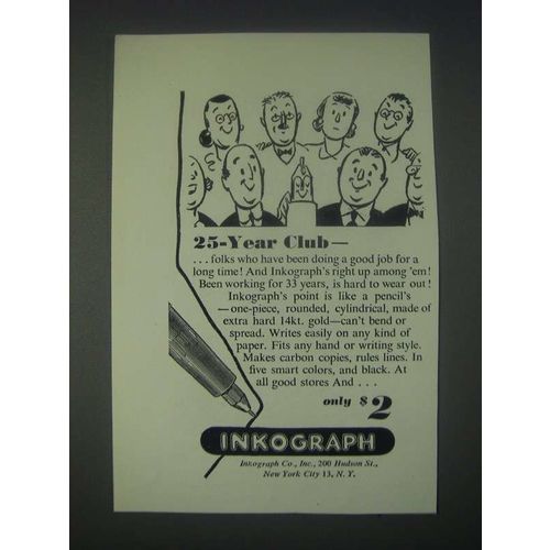 1947 Inkograph Pen Ad - 25-Year Club