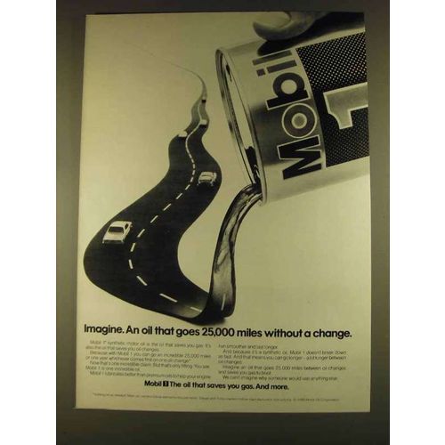 1980 Mobil 1 Motor Oil Ad - 25,000 Miles Without Change