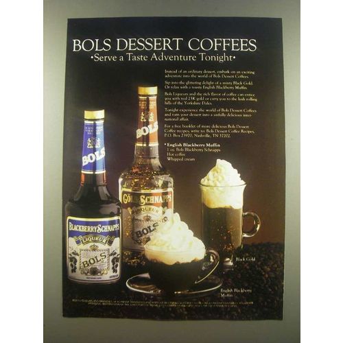 1985 Bols Blackberry Schnapps and Gold Schnapps Ad - Dessert Coffees