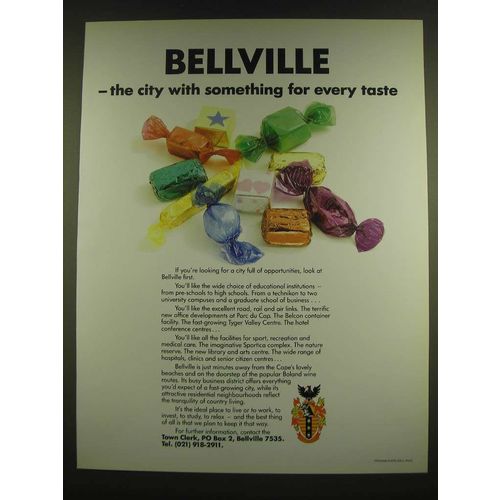 1990 Bellville South Africa Ad - Bellville - the city with something