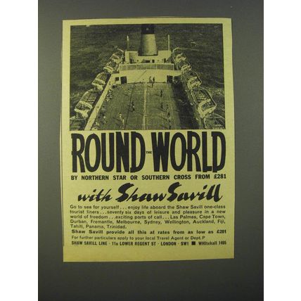1964 Shaw Savill Line Advertisement - Round the world by northern star