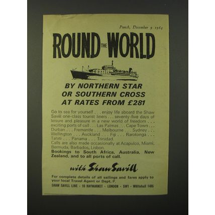 1964 Shaw Savill Line Ad - Round the world by northern star or southern cross