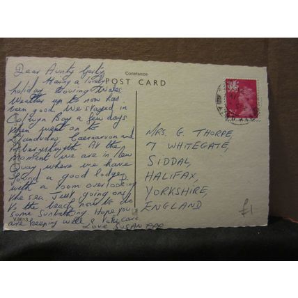 multiview, NEW QUAY, DYFED..WALES used vintage postcard by Contance 1971 pm =