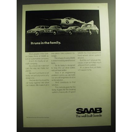 1970 Saab Cars Advertisement - It runs in the family