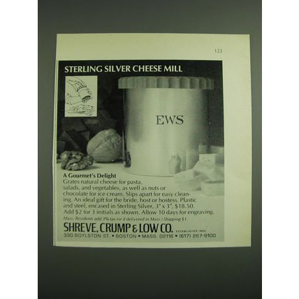 1971 Shreve, Crump & Low Sterling Silver Cheese Mill Advertisement