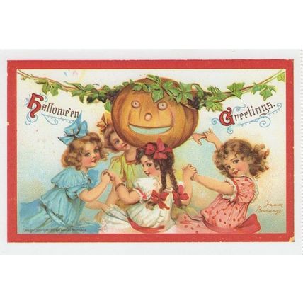 Children As Pagan Witch Circle Pumpkin Halloween Greetings Postcard