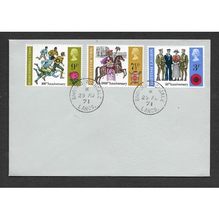 GREAT BRITAIN 1971 25th AUG BRITISH ANNIVERSARY SET 3 PLAIN FIRST DAY COVER#3